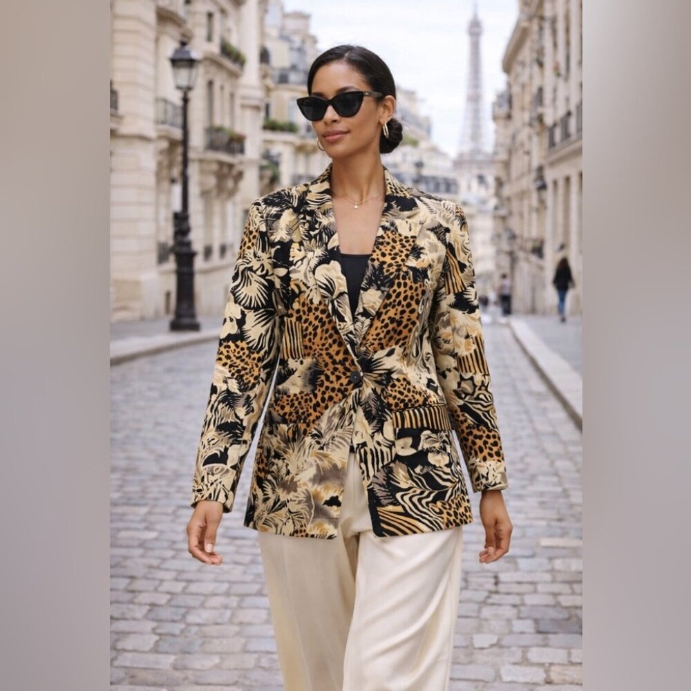 VTG David Paul New York Animal Print Blazer Size L Maximalist Patterned Jacket